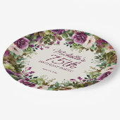 パープルフローラ離れグリーン誕生日75 ペーパープレート (アングル)