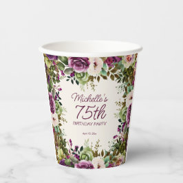 パープルフローラ離れグリーン誕生日75 紙コップ