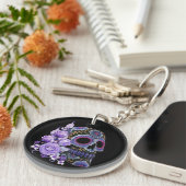 パープルフローラ黒砂糖スカルデーオブザデッド キーホルダー (正面右)