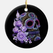 パープルフローラ黒砂糖スカルデーオブザデッド セラミックオーナメント (裏面)