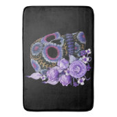 パープルフローラ黒砂糖スカルデーオブザデッド バスマット (正面縦)