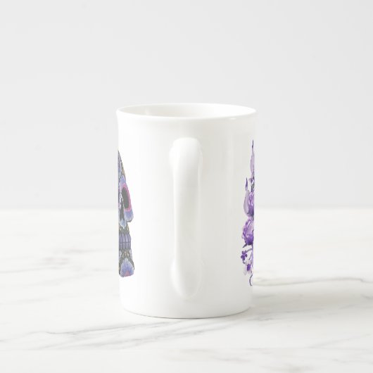 パープルフローラ黒砂糖スカルデーオブザデッド ボーンチャイナマグカップ (裏面)