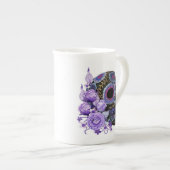 パープルフローラ黒砂糖スカルデーオブザデッド ボーンチャイナマグカップ (正面右)