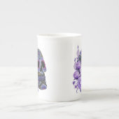 パープルフローラ黒砂糖スカルデーオブザデッド ボーンチャイナマグカップ (正面)