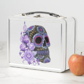 パープルフローラ黒砂糖スカルデーオブザデッド メタルランチボックス (インサイチュ)