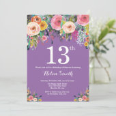 パープルフローラ13th誕生日招待状 招待状 (スタンド正面)