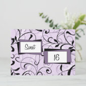 パープルフローラ16歳誕生日パーティーの招待カード 招待状 (スタンド正面)