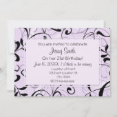 パープルフローラ21歳の誕生日パーティの招待状カード 招待状 (裏面)