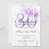 パープルフローラ30th誕生日パーティー大理石 招待状 (正面)