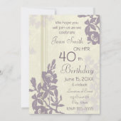 パープルフローラ40歳の誕生日パーティの招待状カード 招待状 (裏面)