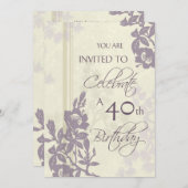 パープルフローラ40歳の誕生日パーティの招待状カード 招待状 (正面/裏面)