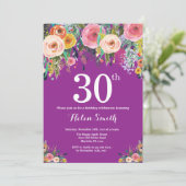 パープルフローラ40歳誕生日招待状 招待状 (スタンド正面)