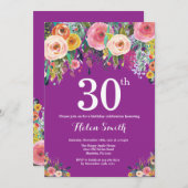 パープルフローラ40歳誕生日招待状 招待状 (正面/裏面)
