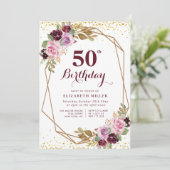 パープルフローラ50th birthday party invitation 招待状 (スタンド正面)
