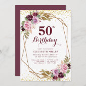 パープルフローラ50th birthday party invitation 招待状 (正面/裏面)