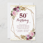 パープルフローラ50th birthday party invitation 招待状<br><div class="desc">美しいフローラテーマデザインと美しい紫色の秋の水色の花。文字と色はパーソナライズされた。</div>