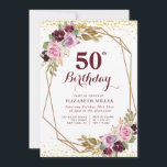パープルフローラ50th birthday party invitation 招待状<br><div class="desc">美しいフローラテーマデザインと美しい紫色の秋の水色の花。文字と色はパーソナライズされた。</div>