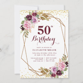 パープルフローラ50th birthday party invitation 招待状