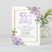 パープルフローラ55番目の誕生日招待状テンプレート 招待状 (スタンド正面)