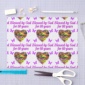 パープルフローラ60番目の誕生日デザイン 薄葉紙 (クラフト)