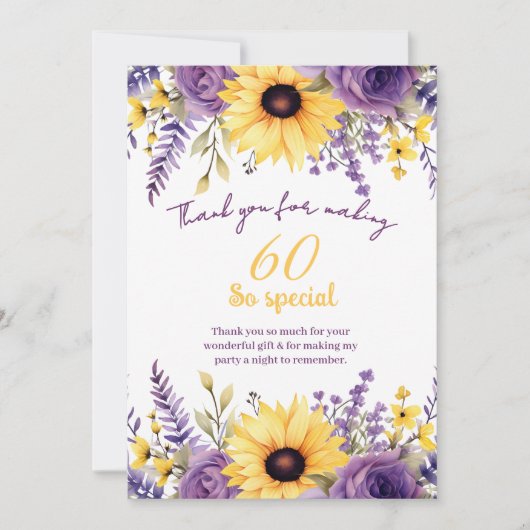 パープルフローラ60th birthday party サンキューカード (正面)