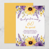 パープルフローラ60th birthday party サンキューカード (正面/裏面)