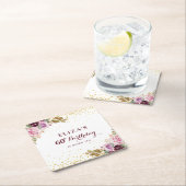 パープルフローラ60th birthday party スクエアペーパーコースター (インサイチュ)