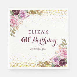 パープルフローラ60th birthday party スタンダードランチョンナプキン