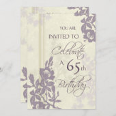 パープルフローラ65歳誕生日パーティーの招待カード 招待状 (正面/裏面)