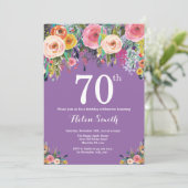 パープルフローラ70番目の誕生日招待状 招待状 (スタンド正面)
