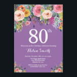 パープルフローラ80番目の誕生日招待状 招待状<br><div class="desc">パープルフローラ80th誕生日招待状のための女性。水彩フローラ花。紫の薄紫ラベンダーバイオレット背景。ピンク、黄、オレンジ、紫の花。大人誕生日。第15回16回18回20回21回30回50回70回80回90回100回Any Ages.さらにカスタマイクリックズを行う場合はカスタマイズ、「IT」ボタンをクリックし、このテンプレートを変更するために当社のデザインツールを使用する。</div>
