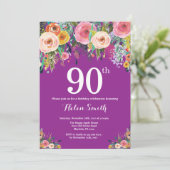パープルフローラ90th誕生日招待状 招待状 (スタンド正面)