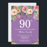 パープルフローラ90th誕生日招待状 招待状<br><div class="desc">紫フローラ第90誕生日招待状Women.水彩フローラフラワー紫の薄紫·ラベンダー紫の背景ピンク、黄色、オレンジ、紫の花。大人の誕生日。13.15.16.18.21.30.40.50.60.70.80.90.100.任意の年齢さらにカスタマイズするには、「クリックカスタマイズit」ボタンをクリックし、デザインツールを使用してこのテンプレートを変更してください。</div>