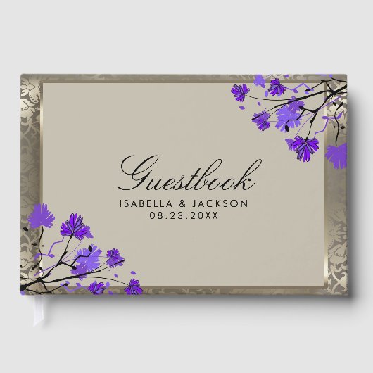 パープルフローラ&アンティークシルバー結婚ズ ゲストブック (正面)