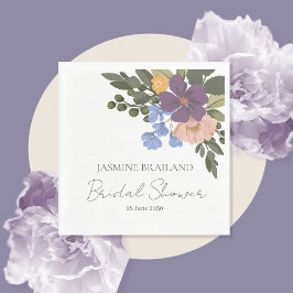 パープルフローラ&グリーンリーブーケブライダルシャワー スタンダードランチョンナプキン