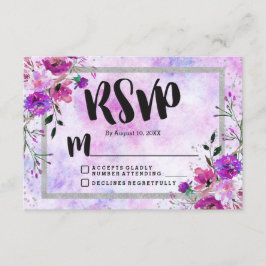 パープルフローラ&シルバーフレーム結婚式RSVP応答 出欠カード