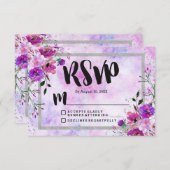 パープルフローラ&シルバーフレーム結婚式RSVP応答 出欠カード (正面/裏面)