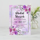 パープルフローラ&シルバーブライダルシャワー招待 招待状 (スタンド正面)