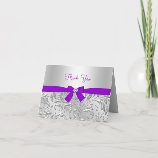 パープルフローラ&ボウサンキューカード サンキューカード (正面)