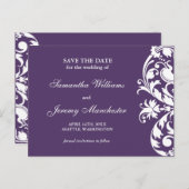 パープルフローリッシュスワールセーブ・ザ・デート案内 案内ポストカード (正面/裏面)