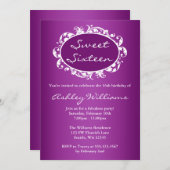パープルフローリッシュスワールフレームスウィート16誕生日 招待状 (正面/裏面)