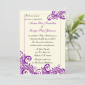 パープルフローリッシュバーチカル結婚式招待状 招待状 (スタンド正面)