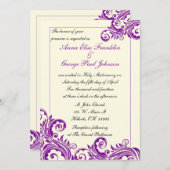 パープルフローリッシュバーチカル結婚式招待状 招待状 (正面/裏面)