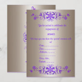 パープルフローリッシュ婚約招待状 招待状 (正面/裏面)
