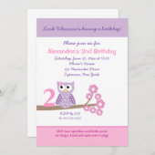 パープルフーフクロウガール誕生日招待状(任意の年齢) 招待状 (正面/裏面)