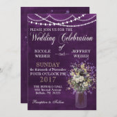 パープルフ素朴ラワーカントリーメイソン·ジ結婚ャーズ 招待状 (正面/裏面)