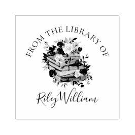 パープルブックとバラ蔵書票 ラバースタンプ