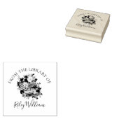 パープルブックとバラ蔵書票 ラバースタンプ (押印)