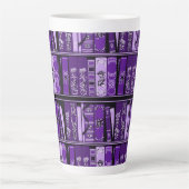 パープルブックシェルフヴィンテージブックラテマグ カフェラテマグ (正面)