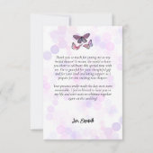 パープルブックスタック ワイルドフラワー バタフライ スクリプト サンキューカード (裏面)